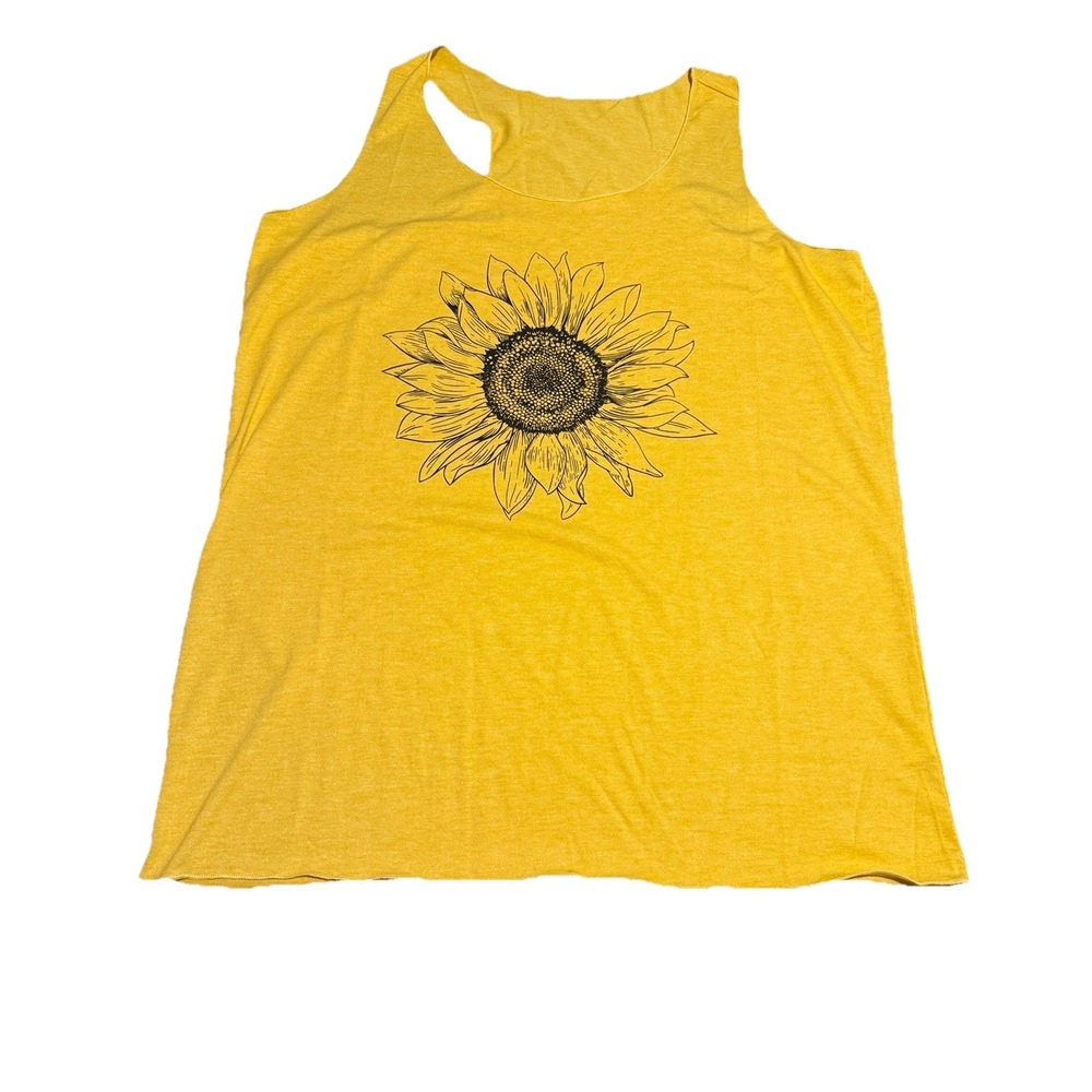 Sunflower Graphic Tank Top Womens XL Yellow‎ Retro Hippie 60s Boho Cottagecore